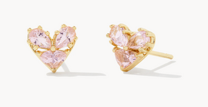 Kendra Scott Katy Heart Stud Earrings Gold Pink Glass