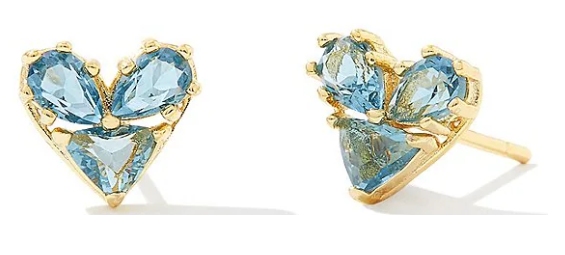 Kendra Scott Katy Heart Stud Earrings Gold Teal Glass
