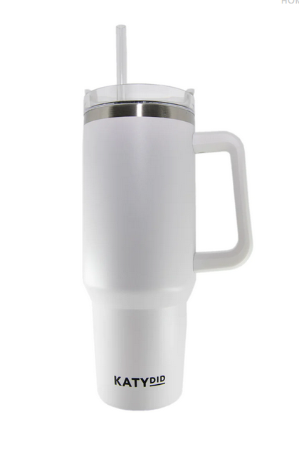 Cream White 40 oz Tumbler with Handle and Straw Lid, Stainless