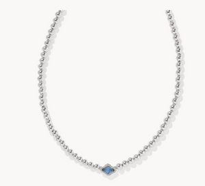 Kendra Scott Abbie Beaded Necklace Rhodium Light Blue Mother of Pearl