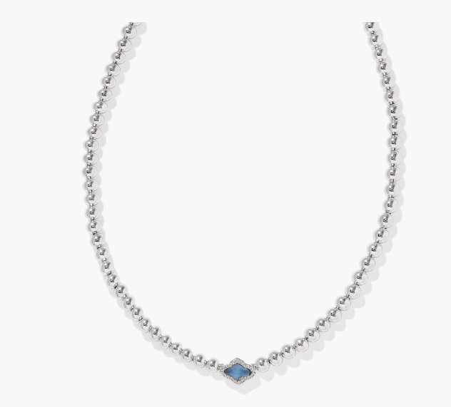 Kendra Scott Abbie Beaded Necklace Rhodium Light Blue Mother of Pearl