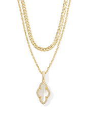 Load image into Gallery viewer, Kendra Scott Abbie Pave Frame Necklace Ivory Mother of Pearl
