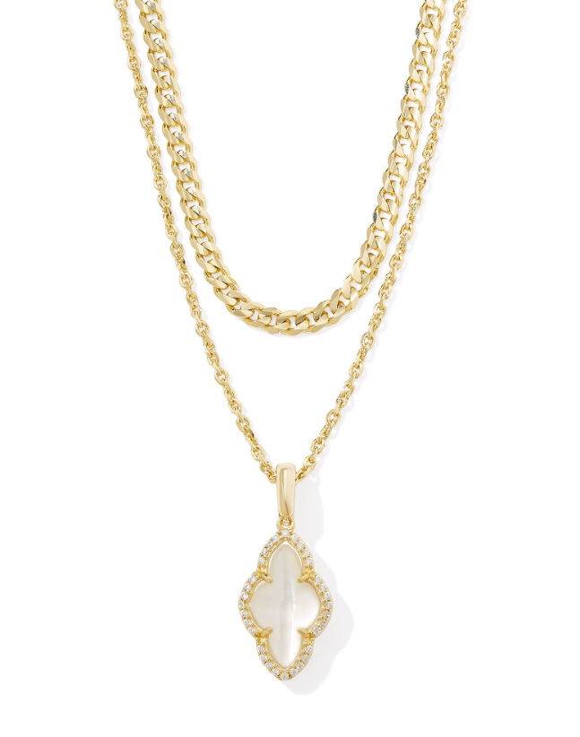 Kendra Scott Abbie Pave Frame Necklace Ivory Mother of Pearl