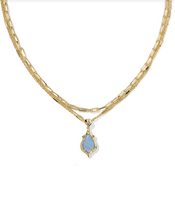 Load image into Gallery viewer, Kendra Scott Adriana Scallop Frame Multi Strand Necklace Gold Sky Blue
