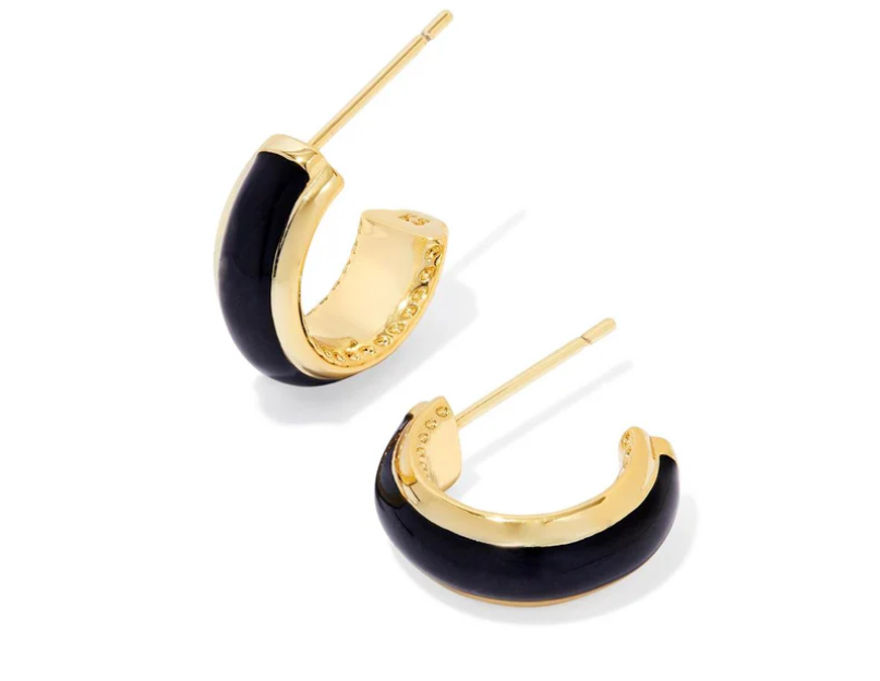 Kendra Scott Ainsley Huggie Earrings Black Enamel in Gold