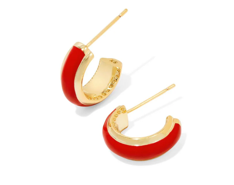 Kendra Scott Ainsley Huggie Earrings Red Enamel in Gold