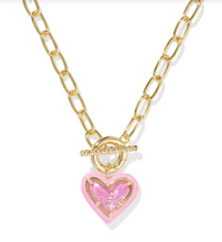 Load image into Gallery viewer, Kendra Scott Ari Heart Enamel Frame Chain Necklace Pink Iridescent Gold or Silver
