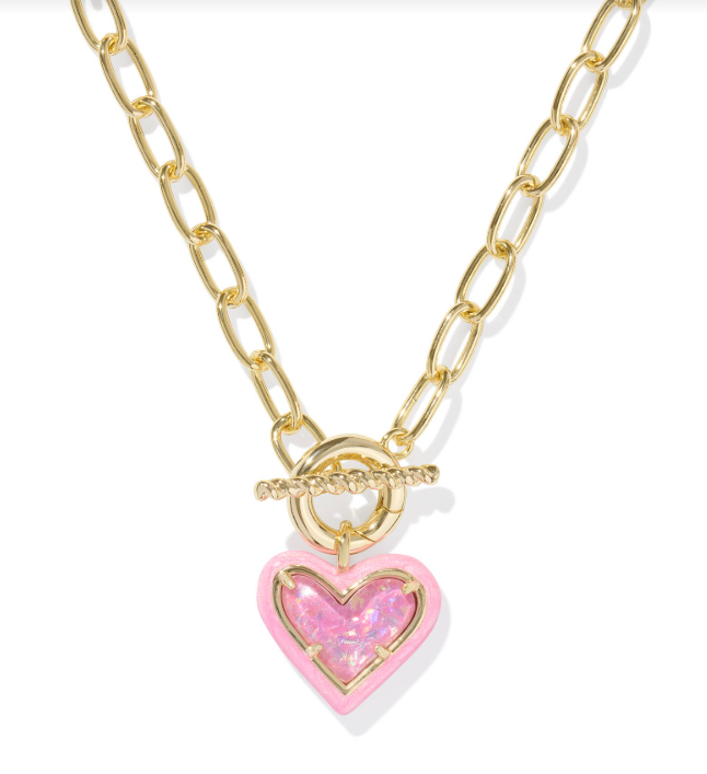 Kendra Scott Ari Heart Enamel Frame Chain Necklace Pink Iridescent Gold or Silver