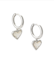 Load image into Gallery viewer, Kendra Scott Ari Heart Huggie Earring Rhodium Ivory Mother of Pearl
