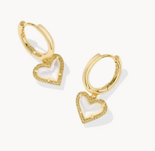 Load image into Gallery viewer, Kendra Scott Ari Heart Ivory Mother of Pearl Huggie Drop Earrings

