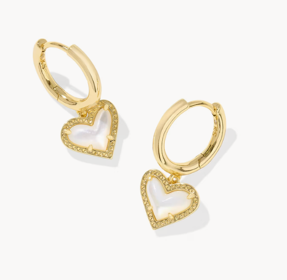Kendra Scott Designs Kendra Scott Ari Heart Ivory Mother of Pearl Huggie Drop Earrings