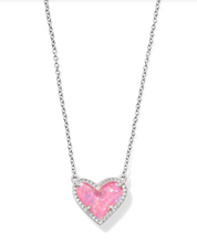 Load image into Gallery viewer, Kendra Scott Ari Heart Necklace Pink Iridescent Glitter Glass Silver
