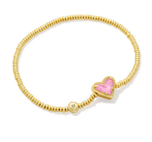 Kendra Scott Ari Heart Pink Iridescent Glitter Glass Stretch Bracelet