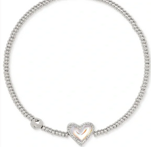 Kendra Scott Ari Heart Rhodium Dichroic Glass Stretch Bracelet