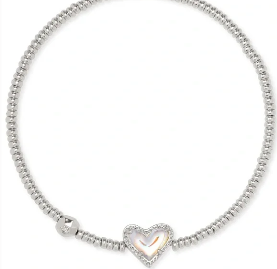 Kendra Scott Ari Heart Rhodium Dichroic Glass Stretch Bracelet