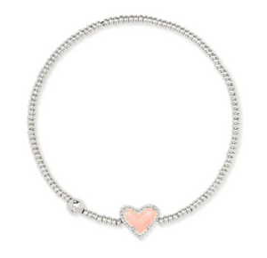 Kendra Scott Ari Heart Rhodium Rose Quartz Stretch Bracelet