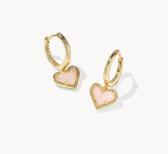 Kendra Scott Ari Heart Rose Quartz Huggie Drop Earrings