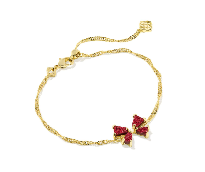 Kendra Scott Blair Bow Chain Bracelet Bright Red Drusy Gold