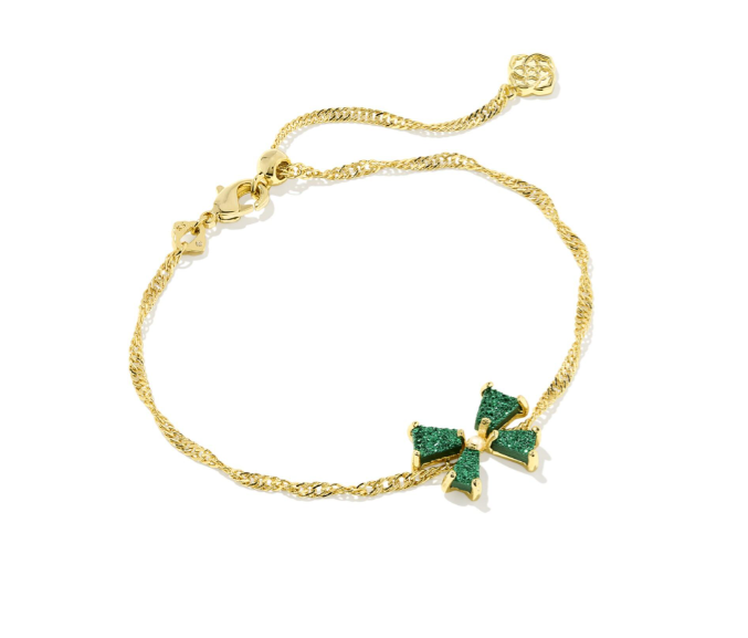 Kendra Scott Blair Bow Chain Bracelet Emerald Drusy Gold