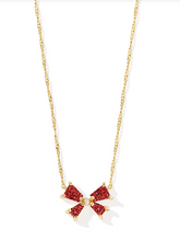 Load image into Gallery viewer, Kendra Scott Blair Bow Small Pendant Necklace Bright Red Drusy Gold
