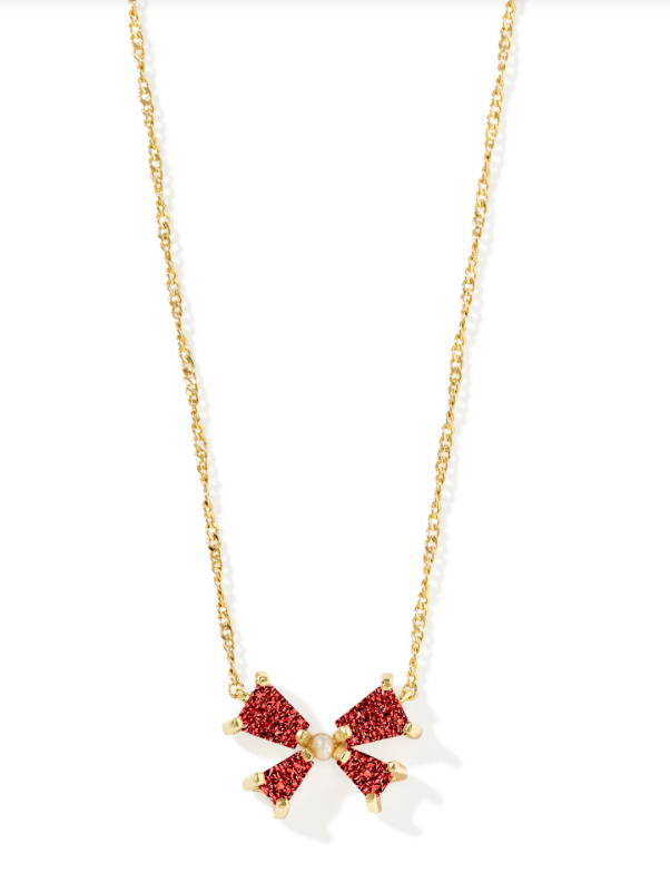 Kendra Scott Blair Bow Small Pendant Necklace Bright Red Drusy Gold