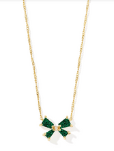 Load image into Gallery viewer, Kendra Scott Blair Bow Small Pendant Necklace Emerald Drusy Gold
