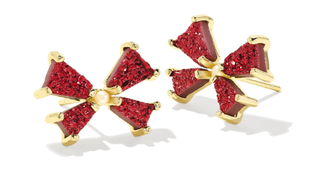 Kendra Scott Blair Bow Small Studs Bright Red Drusy Gold