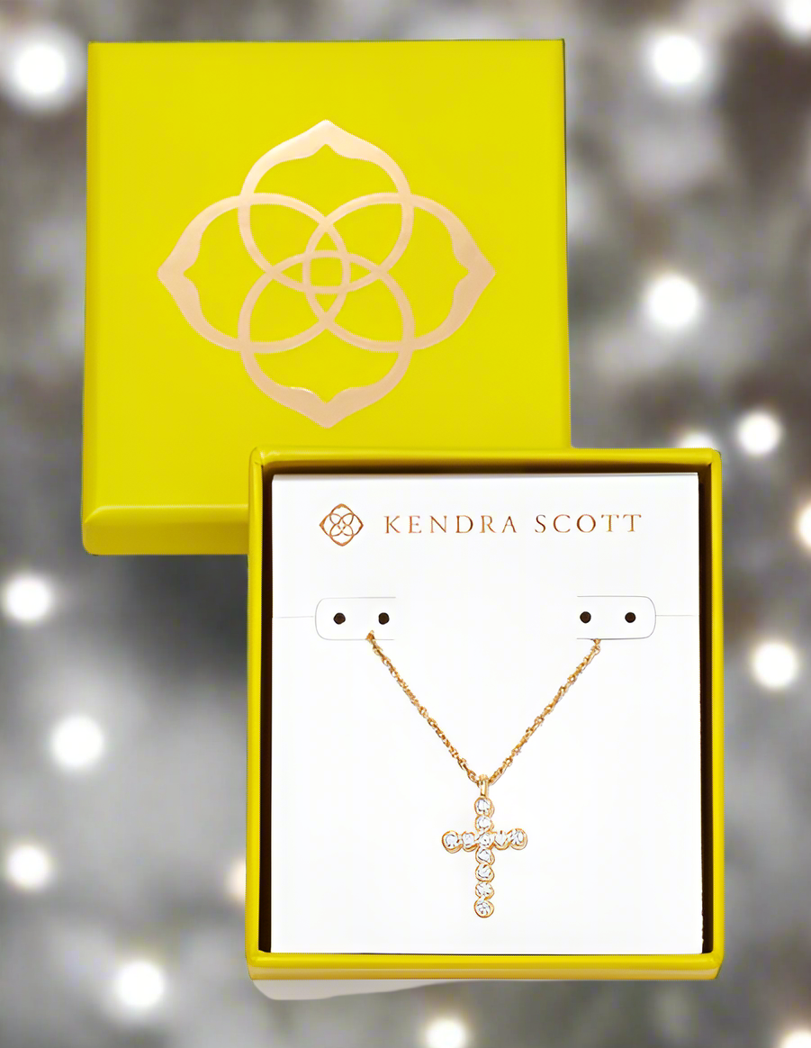 Kendra Scott Boxed Gold Crystal Cross Necklace