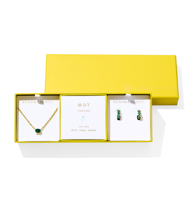 Kendra Scott Cailin Gift Set Gold Green Crystal