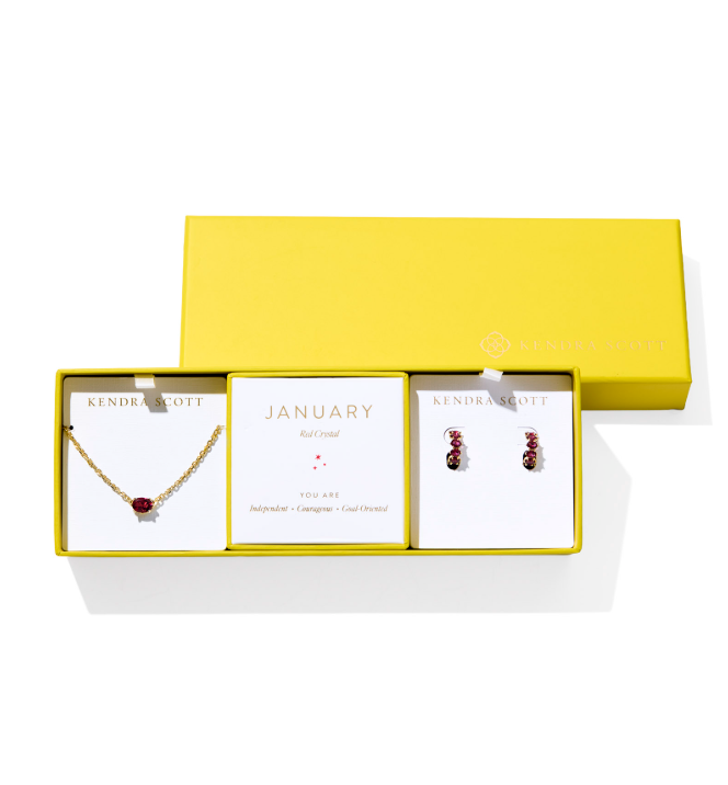 Kendra Scott Cailin Gift Set Gold Red Crystal