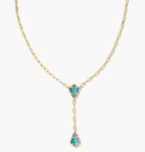 Load image into Gallery viewer, Kendra Scott Camry Gold Y Necklace in Indigo Watercolor Illusion
