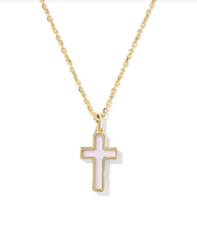 Load image into Gallery viewer, Kendra Scott Cross Pendant Necklace Matte Blush Pink Dichroic Glass
