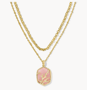 Kendra Scott Daphne Coral Frame Necklace Gold Rose Quartz