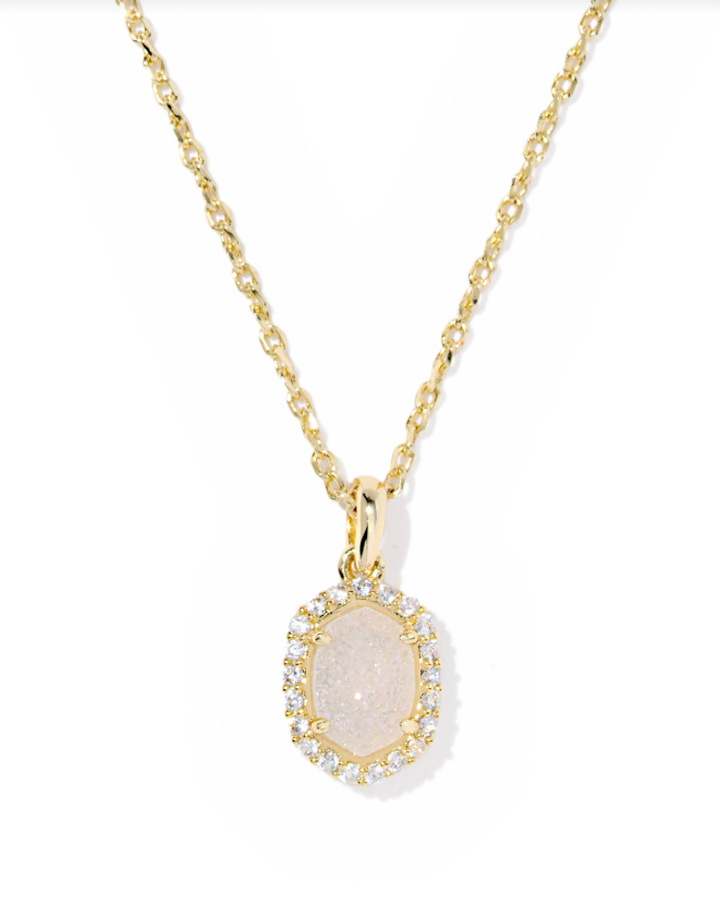 Kendra Scott Daphne Crystal Frame Pendant Necklace Gold Iridescent Drusy