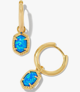 Kendra Scott Daphne Framed Huggie Earrings Gold Bright Blue Opal