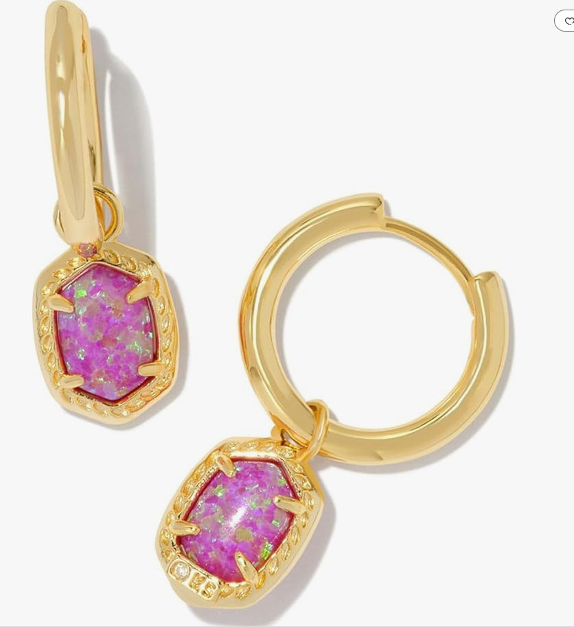 Kendra Scott Daphne Framed Huggie Earrings Gold Magenta Opal