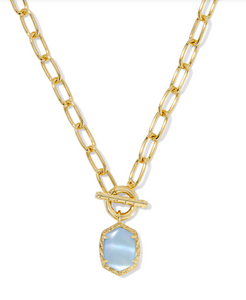 Kendra Scott Daphne Link Chain Necklace Light Blue Mother of Pearl Gold