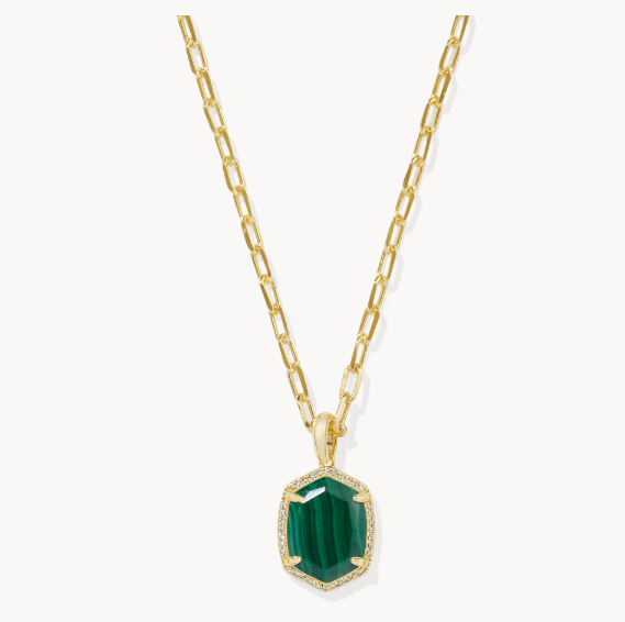 Kendra Scott Daphne Pave Framed Necklace Green Malachite Gold