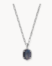 Load image into Gallery viewer, Kendra Scott Daphne Pave Framed Necklace Navy Tiger&#39;s Eye Rhodium
