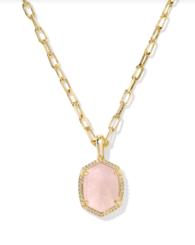 Kendra Scott Daphne Pave Pendant Necklace Rose Quartz