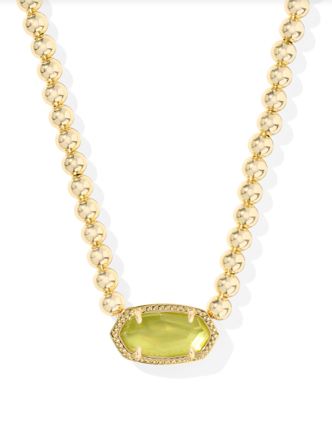 Kendra Scott Elisa Beaded Necklace Gold Chartreuse Green Mother of
