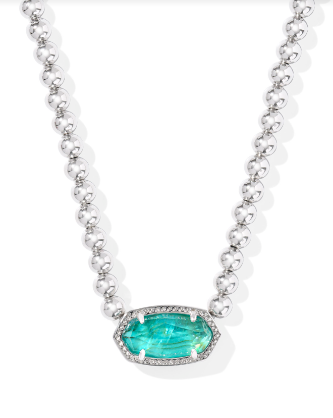 Kendra Scott Elisa Beaded Necklace Rhodium Bright Aqua Illusion