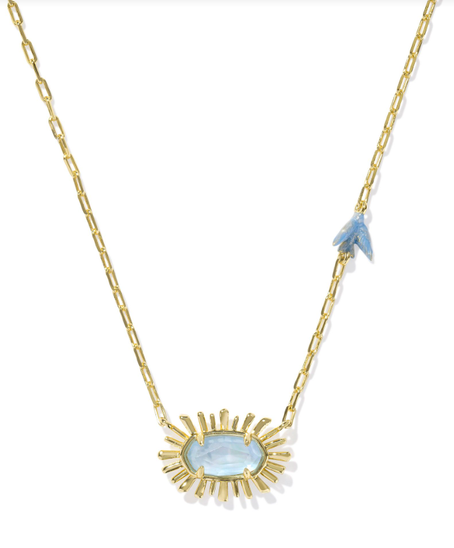 Kendra Scott Elisa Bird Pendant Necklace Sky Blue Mother of Pearl Gold