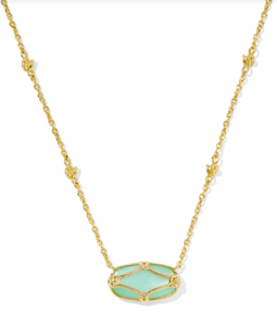 Kendra Scott Elisa Lattice Frame Necklace Light Green Mother of Pearl Gold