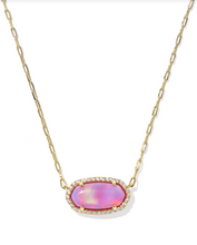 Load image into Gallery viewer, Kendra Scott Elisa Pave Frame Pendant Necklace Pink Opalescent Resin
