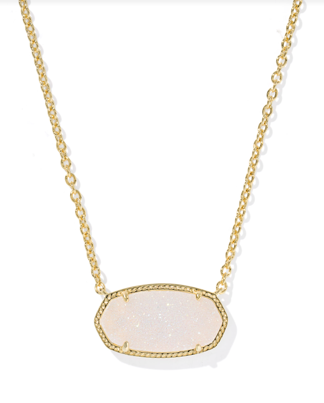 Kendra Scott Elisa Statement Pendant Necklace Gold Iridescent Drusy