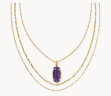 Load image into Gallery viewer, Kendra Scott Elle Bamboo Frame Triple Dark Amethyst Necklace in Gold
