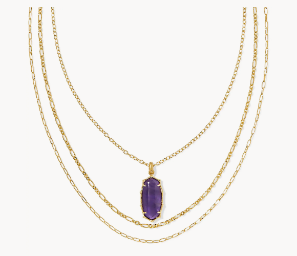 Kendra Scott Elle Bamboo Frame Triple Dark Amethyst Necklace in Gold