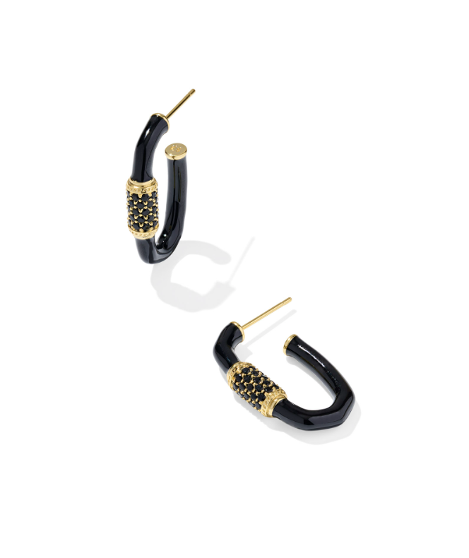 Kendra Scott Emery Enamel Hoop Earrings Gold Black Mix