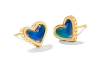 Load image into Gallery viewer, Kendra Scott Framed Ari Heart Stud Earrings Mood Stone in Gold or Silver
